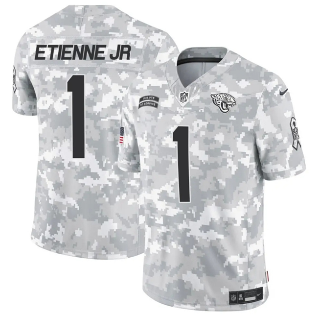 Men's Arctic Camo Jacksonville Jaguars #1 Travis Etienne Jr. 2024 F.U.S.E Salute to Service Limited Stitched Football Jersey